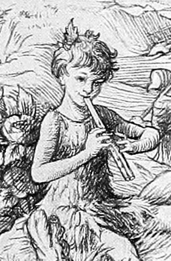 Peter Pan playing the Pipes