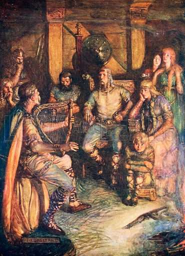 Minstrel singing of the famous deads of heroes