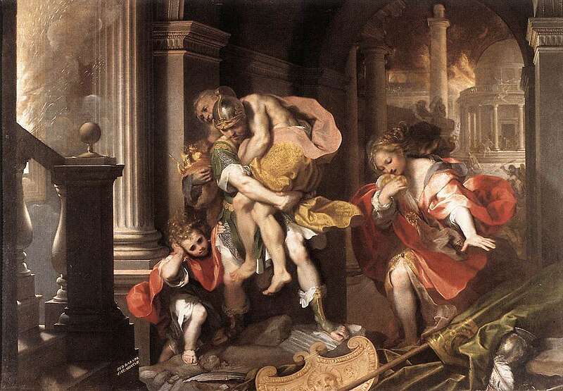 Aeneas Flees Burning Troy, by Federico Barocci
