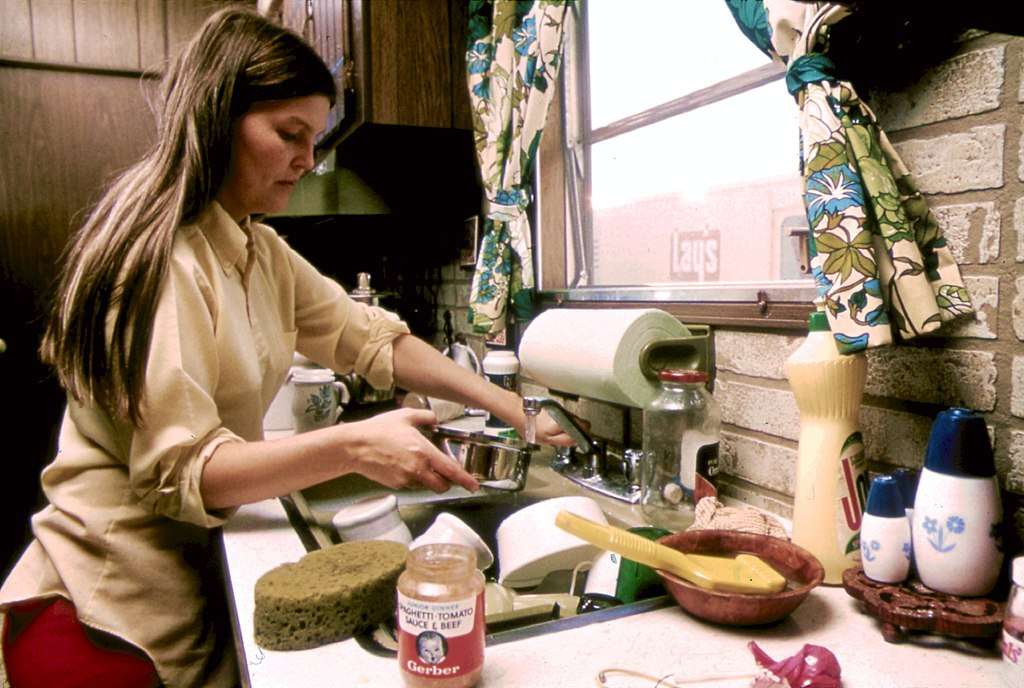 A Minnesotan housewife in the kitchen of her mobile home