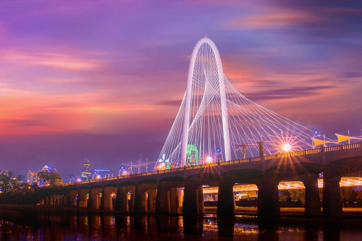 Margaret Hunt Hill Bridge at twilight in Dallas, Texas
