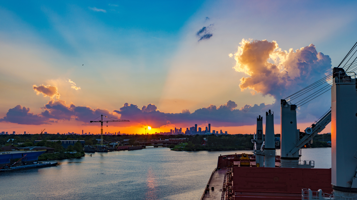 Red sunset over Houston, Texas